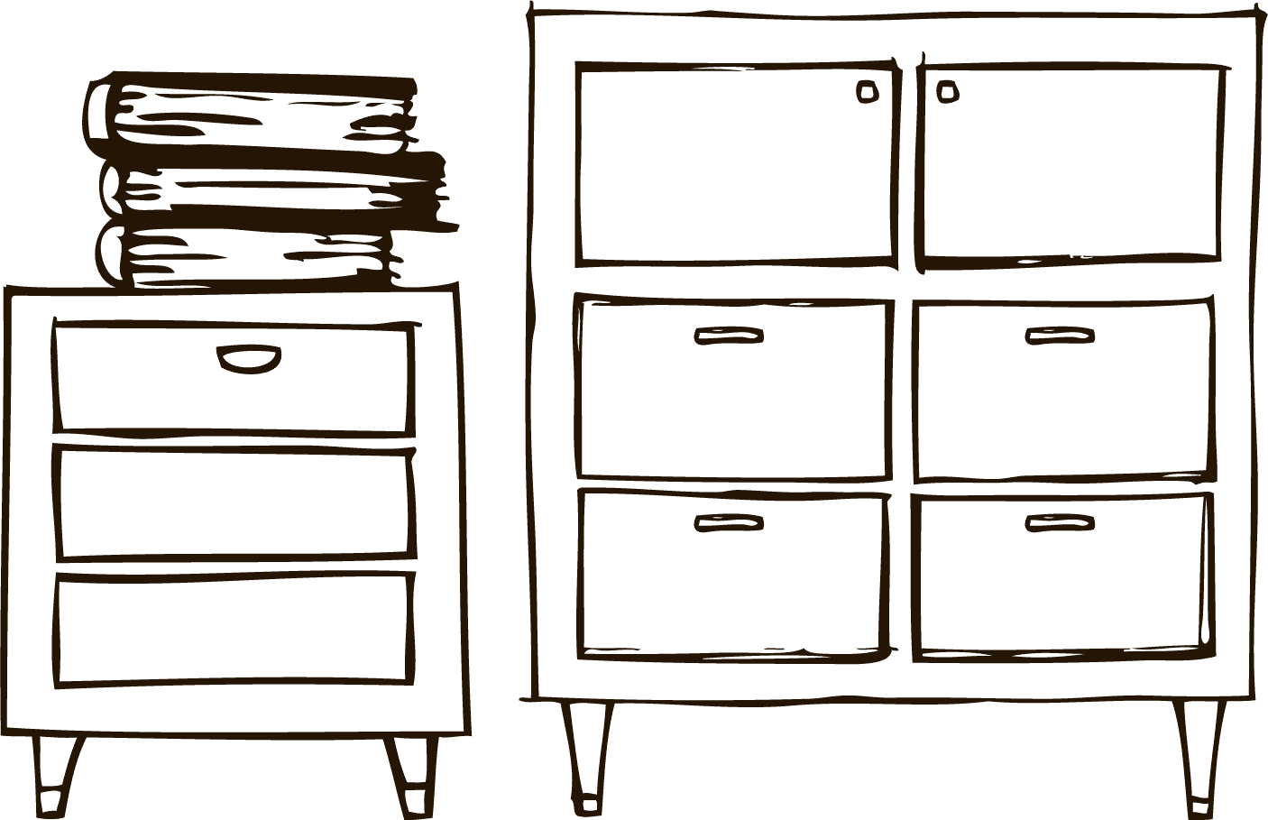 スケッチ画のようなチェストのイラスト