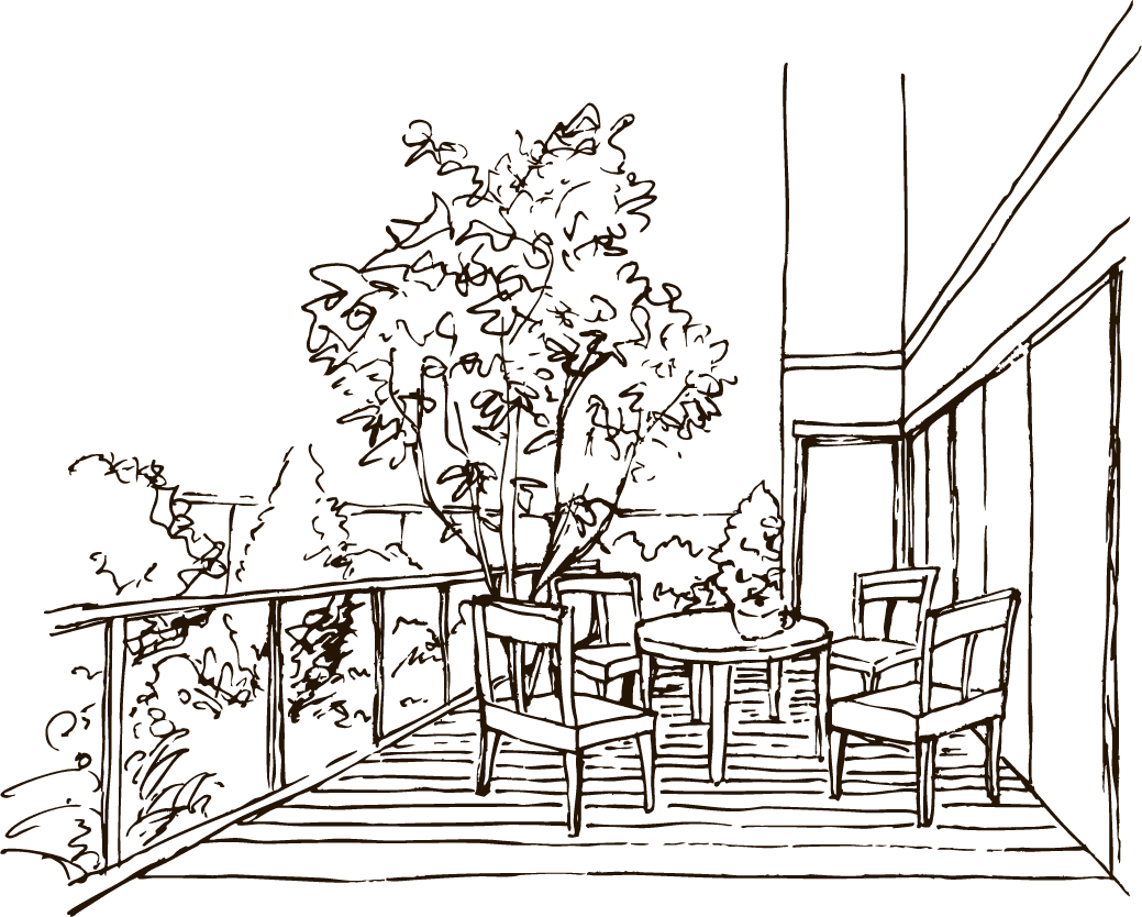 スケッチ画のようなテラスのイラスト