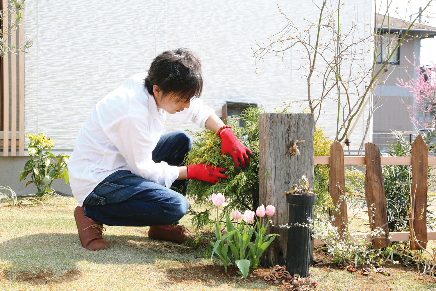 庭の整備をする様子